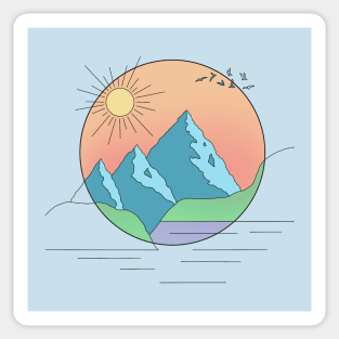 Mountain Landscape Minimal Line Art Sticker